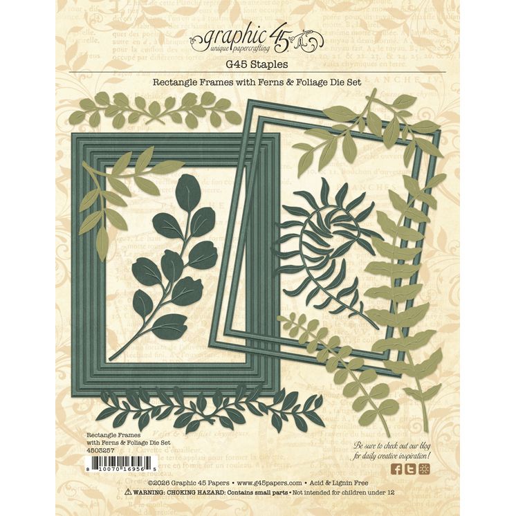 Graphic 45 Rectangle Frames with Ferns & Foliage Die Set